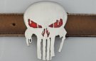 red and chrome Punisher belt buckle