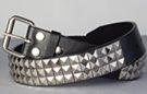 triple row pyramid stud leather belt with nickel polish buckle