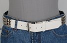 white solid pyramid stud belt with roller buckle