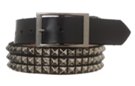 triple row pyramid stud solid leather belt with zinc cast buckle