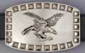 rectangular belt buckle with eagle on chrome, pyramid studs border