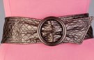brown quilted vinyl cinch belt with circle buckle