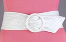 white quilted vinyl cinch belt with circle buckle