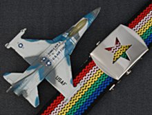 fighter jet, rainbow webbing, star buckle