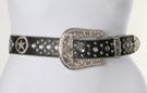 black rhinestone and ranger star studded leather belt with rhinestone buckle set