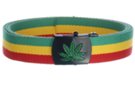 black marijuana buckle on rasta web belt