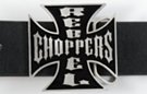 "Rebel Choppers" on iron cross black enameled belt buckle