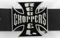 "Rebel Choppers" on iron cross black enameled belt buckle