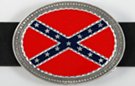 oval red, blue and pewter rebel flag belt buckle