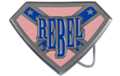 "REBEL" in pink and blue rebel on superwoman shield buckle