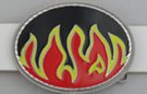 red and yellow flames on black enameled belt buckle