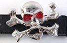 skull and cross-bones belt buckle with red eyesockets