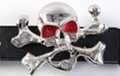skull and cross-bones belt buckle with red eyesockets