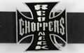 "Redneck Choppers" on iron cross black enameled belt buckle