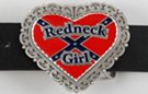 heart-shape enameled belt buckle with "Redneck Girl" over red and blue rebel flag