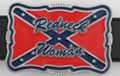 rectangular enameled pewter belt buckle with "Redneck Woman" over rebel flag