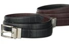 black/brown croco reversible leather dress belt, nickel polish buckle