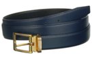 navy blue and black reversible dress belt with gold or silver buckle