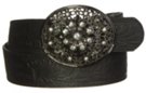 black leather western belt with rhinestone filigree buckle