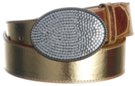 gold leather belt with oval rhinestone western buckle