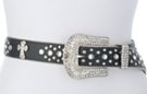 black rhinestone and cross studded leather belt with rhinestone buckle set
