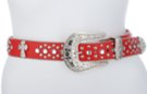 red rhinestone and cross studded leather belt with rhinestone buckle set