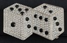 clear rhinestone studded silver pair of dice belt buckle with black pips