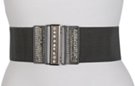 dark gray high waist stretch belt with rhinestones and studs