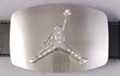 oblong belt buckle, rhinestone studded basketball player