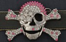 jet and rhinestone Jolly Roger belt buckle
