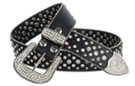 premium rhinestone and stud black leather belt with 3-piece rhinestone buckle set