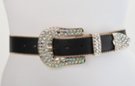black genuine leather belt with western rhinestone buckle set