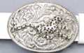 belt buckle, rhinestone and black leopard on floral oval
