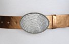 rhinestone oval buckle on bronze belt strap