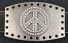rhinestone peace symbol on punched steel oblong belt buckle
