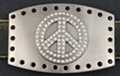 rhinestone peace symbol on punched steel oblong belt buckle