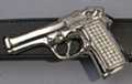 chrome Browning pistol belt buckle with rhinestone handle