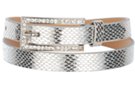 silver faux snakeskin belt with boxy rhinestone buckle
