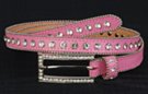 pink single row skinny rhinestone leather belt