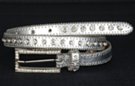 silvery single row skinny rhinestone leather belt