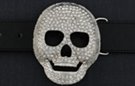 clear rhinestone death mask belt buckle