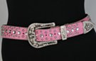pink rhinestone and stud leather belt with 3-piece rhinestone buckle set
