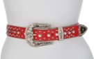 red rhinestone and stud leather belt with 3-piece rhinestone buckle set