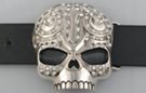 skull belt buckle, rhinestone swirls on cranium