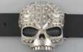 skull belt buckle, rhinestone swirls on cranium