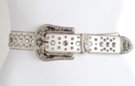white rhinestone and stud leather belt with 3-piece rhinestone buckle set