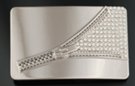 chrome and rhinestone belt buckle with big zipper