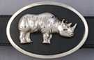 belt buckle, chrome rhino on black