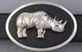 belt buckle, chrome rhino on black
