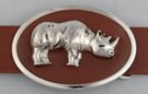 belt buckle, chrome rhino on brown